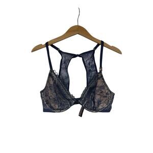 Victoria’s Secret Very Sexy Unlined Plunge Bra Navy Blue Lace Womens 34D